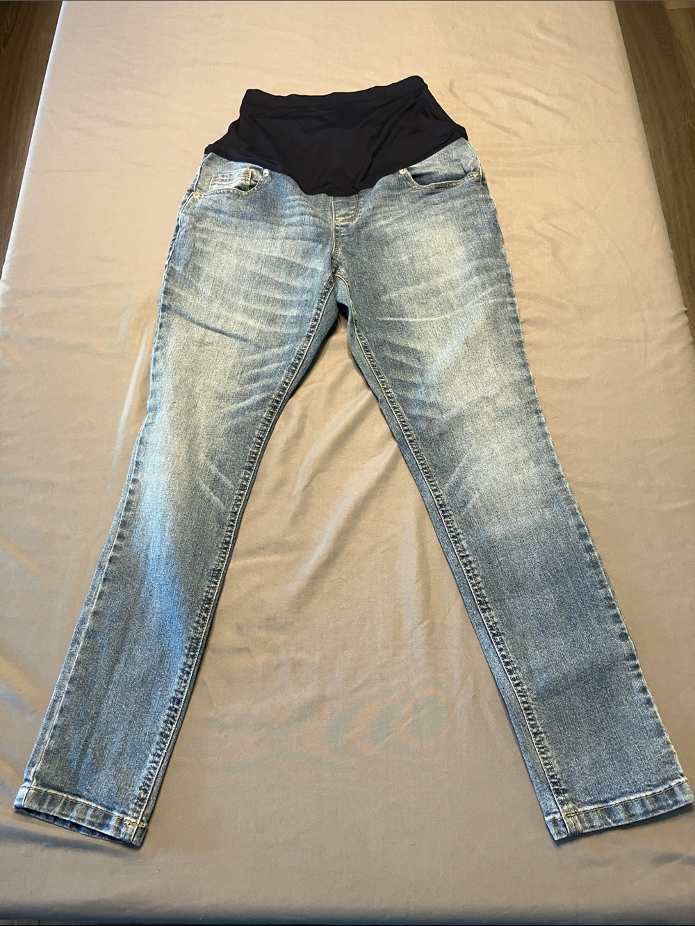 Great Expectations Light Blue Wash Maternity High-Rise Jeans with Black Overband